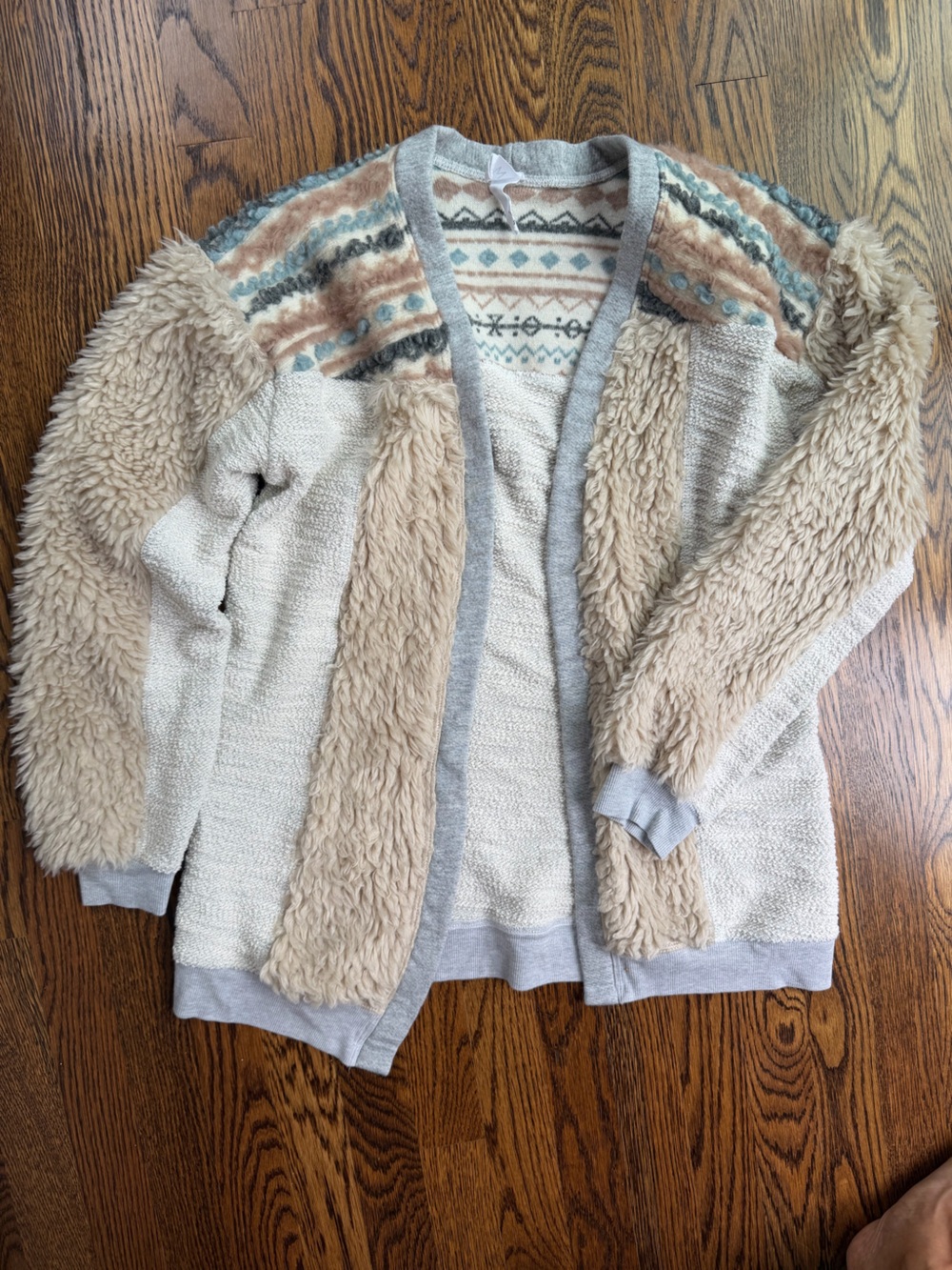 Anthropologie Bohemian Women’s Cream Sherpa-Lined Knit Cozy Cotton Cardigan